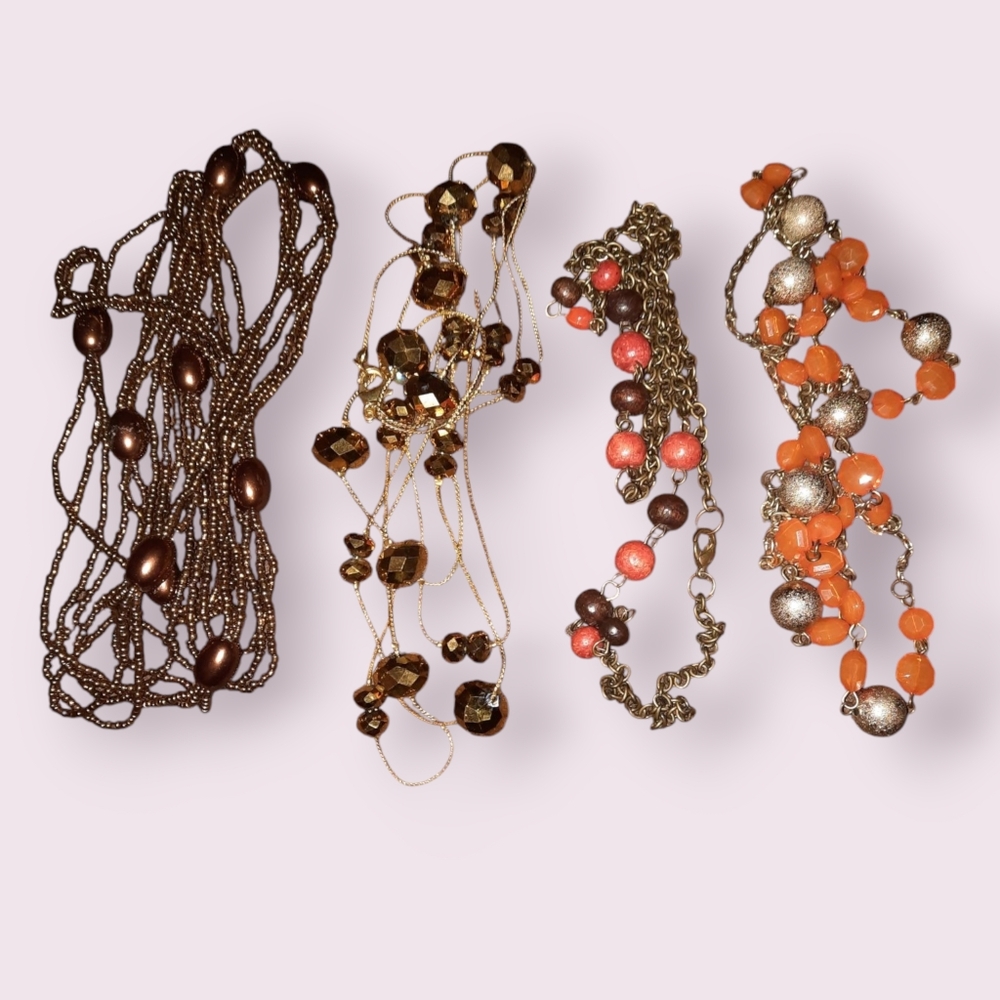Pick One fall beaded Station Necklaces Warm Brown Orange Rustic